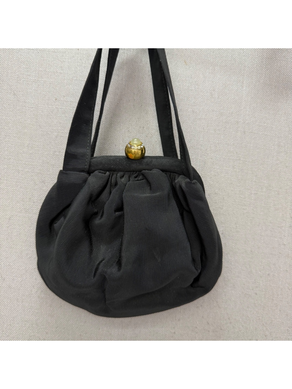 JR Julius Resnick 50s Black Evening Handbag Purse Rhinestone Cabochon Clasp